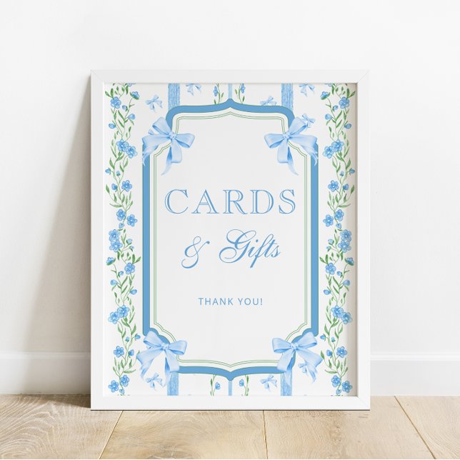 Poster Cartes et cadeaux Floral et Bow bleu (Créateur téléchargé)