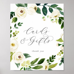 Poster Cartes et cadeaux floraux blancs élégants