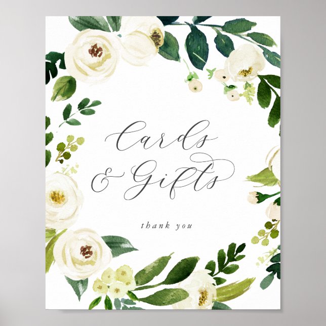 Poster Cartes et Cadeaux Floraux Blancs Élégants (Devant)