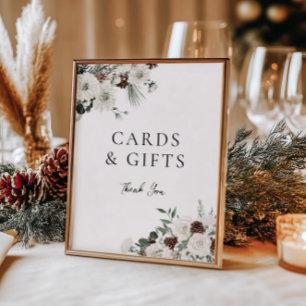 Poster Cartes et cadeaux floraux d'hiver blanc vert