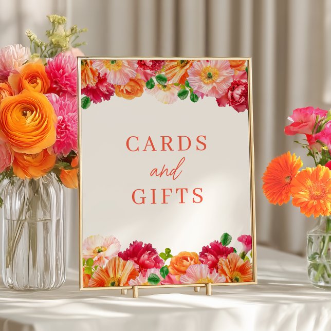 Poster Cartes et cadeaux floraux orange et rose vif (Créateur téléchargé)