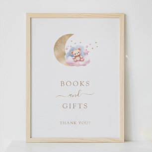 Poster Cartes et cadeaux Gold Moon Stars Baby shower Sign