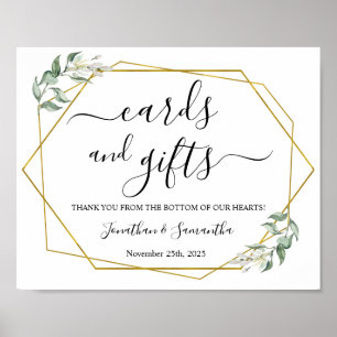 Poster Cartes et cadeaux mariage réception verdure or sig