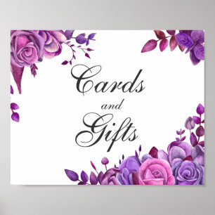 Poster Cartes et cadeaux. Mariage rose et violet