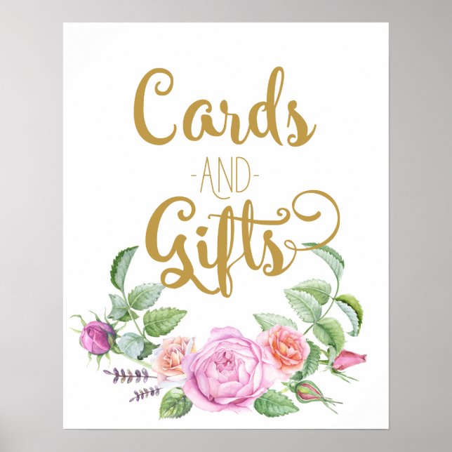 Poster cartes et cadeaux mariage rose rose fleurie signe (Devant)