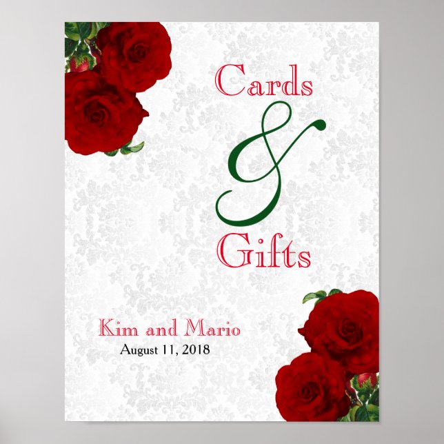 Poster Cartes et cadeaux - Mariage Rose rouge profond (Devant)