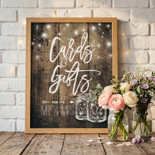 Poster Cartes et Cadeaux Mariage Rustique Bois Jarres de