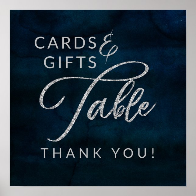 Poster Cartes et cadeaux Navy Luster Blue Mariage Table P (Devant)