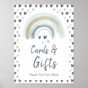 Poster Cartes et cadeaux Panneau Baby shower bleu arc-en-