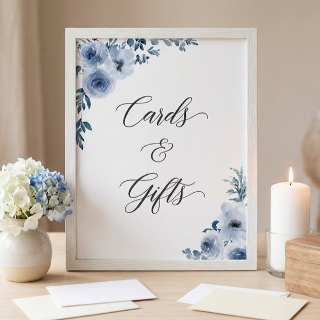 Poster Cartes et cadeaux Panneau Bohême Dusty Bleu Floral (Créateur téléchargé)