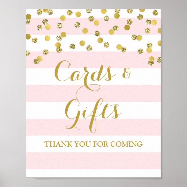 Poster Cartes et Cadeaux Panneau Rayures Roses Confettis  (Devant)