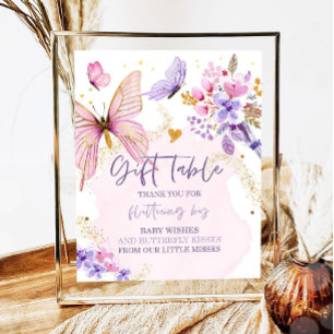 Poster Cartes et cadeaux Papillon Baby shower de jardin