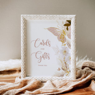 Poster Cartes et cadeaux papillon floral or Boho
