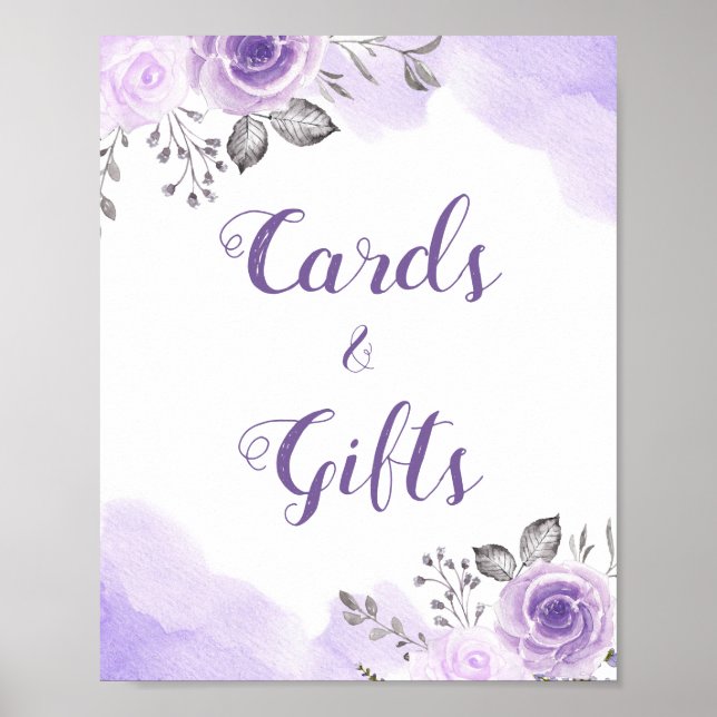 Poster Cartes et cadeaux Pastel Purple Floral Mariage Sig (Devant)