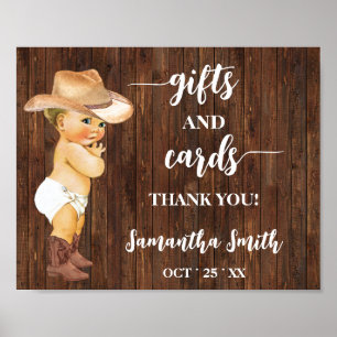 Poster Cartes et cadeaux Petit Baby shower Cowboy