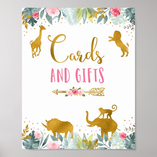 Poster Cartes et cadeaux Pink Gold Safari Signal d'annive (Devant)