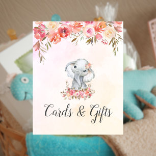 Poster Cartes et Cadeaux pour Baby Shower d'Éléphant Bébé
