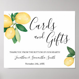 Poster Cartes et cadeaux Réception Wedding shower Citrons