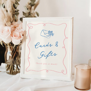 Poster Cartes et cadeaux rose et bleu dessinés à la main