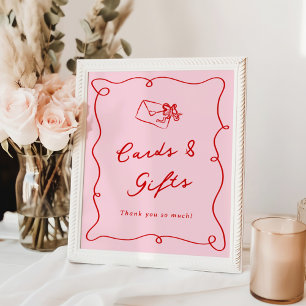 Poster Cartes et cadeaux rose et rouge dessinés à la main