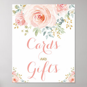 Poster Cartes et Cadeaux Rose Pâle Floral Végétal Doré
