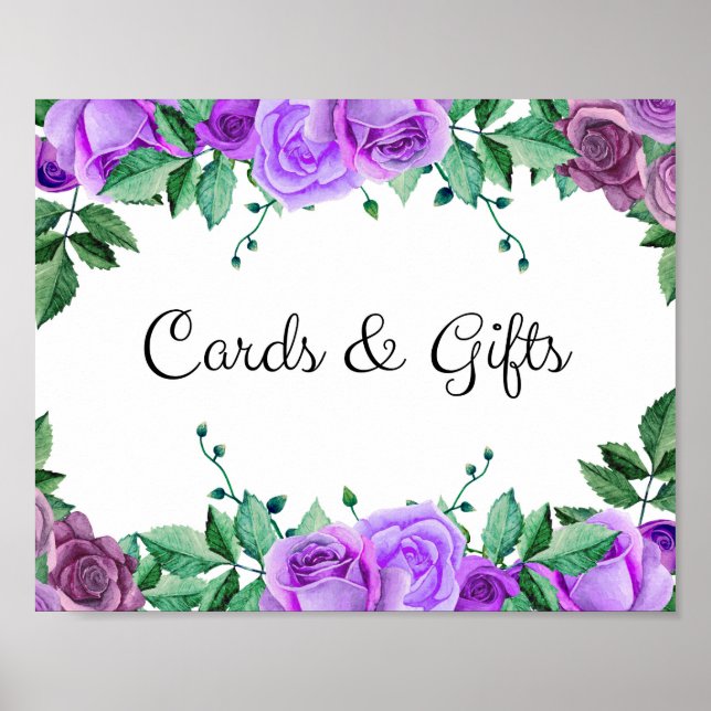 Poster Cartes et cadeaux. Roses violets. Panneau mariage  (Devant)