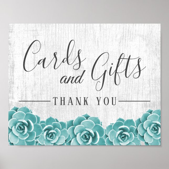 Poster Cartes et cadeaux | Rustique Mariage Floral Succul (Devant)
