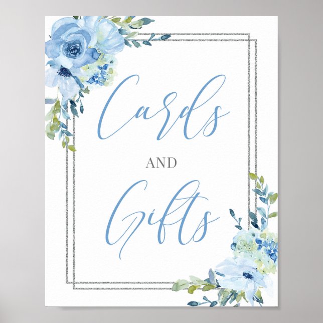 Poster Cartes et cadeaux rustiques chic bleu poussiéreux (Devant)