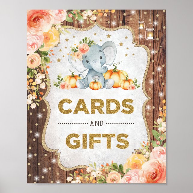 Poster Cartes et cadeaux rustiques Citrouille Baby shower (Devant)