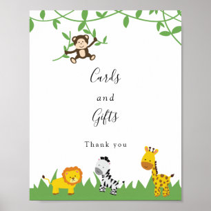 Poster Cartes et cadeaux Safari Baby shower Jungle Animau
