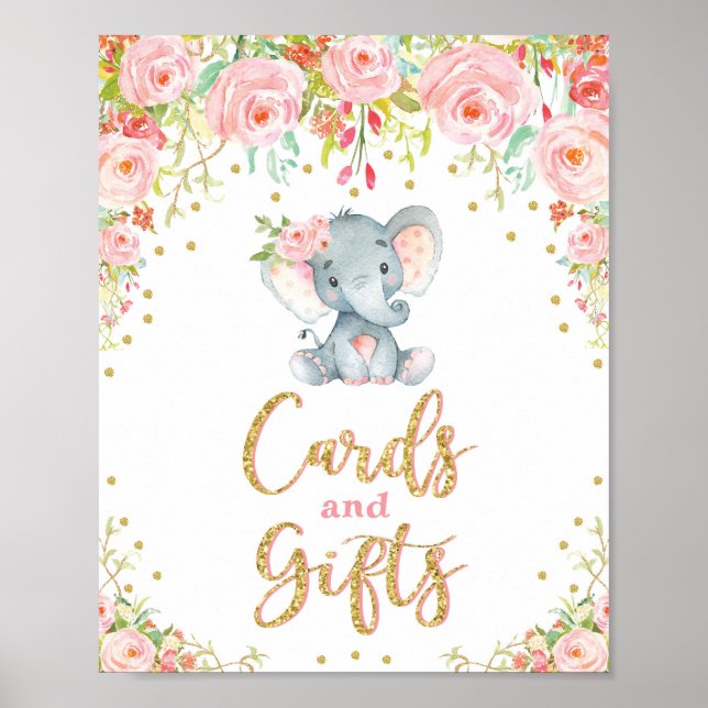 Poster Cartes et cadeaux Signal Floral Elephant Baby show (Devant)