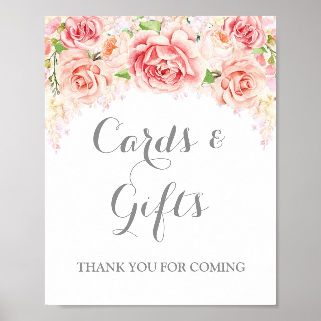 Poster Cartes et cadeaux Signale Aquarelle rose Fleurs (Devant)