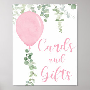 Poster Cartes et cadeaux signe ballons roses baby shower