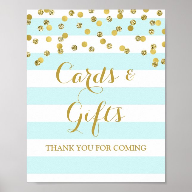 Poster Cartes et Cadeaux Signe Bleu Grilles Or Confetti (Devant)
