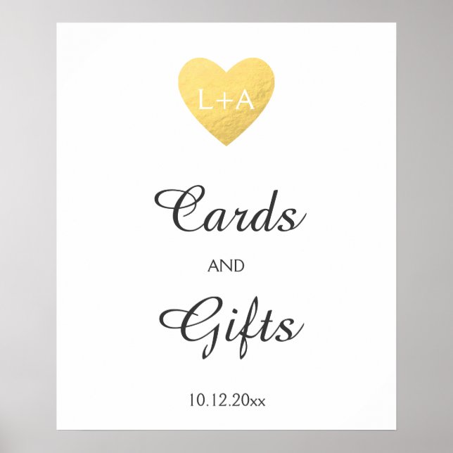 Poster Cartes et cadeaux signe Mariage, faux coeur d'or (Devant)