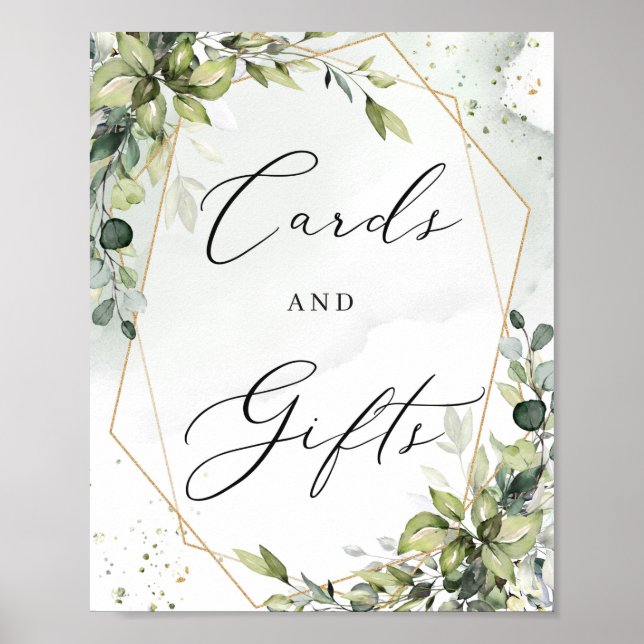 Poster Cartes et cadeaux signe verdure boho feuillage or (Devant)