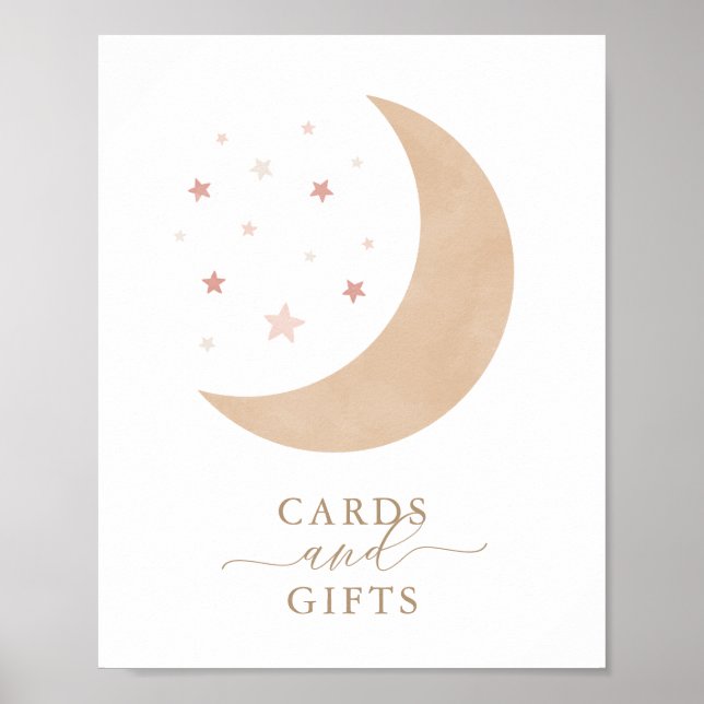 Poster Cartes et cadeaux sur la lune Baby shower Giri (Devant)