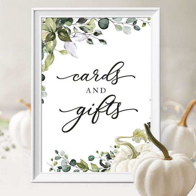 Poster Cartes et cadeaux Vert Baby shower d'automne Signa (Créateur téléchargé)