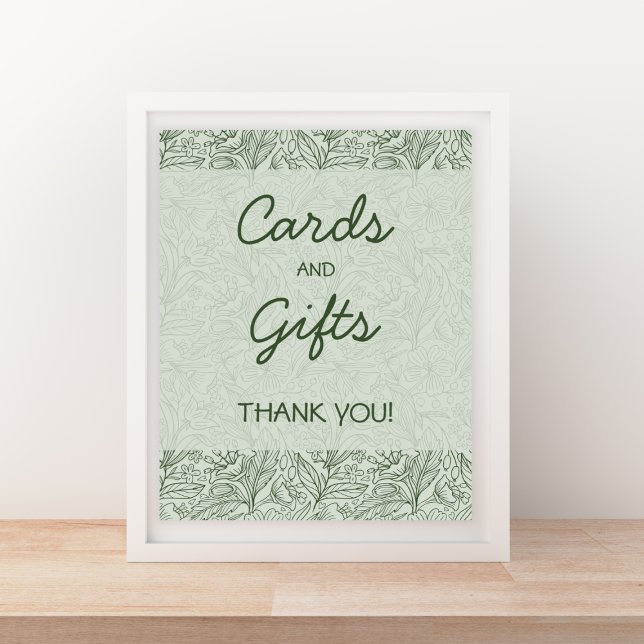 Poster Cartes et cadeaux vert sauge floral police manuscr (Cards & Gifts Sage Green Floral Handwritten Font Poster)