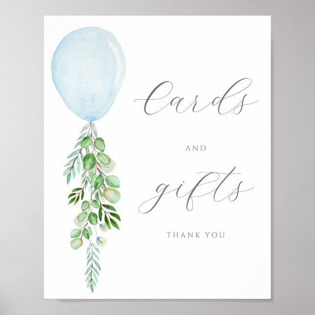 Poster Cartes et enseigne-cadeau Baby shower Bleu Balloon (Devant)