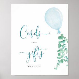 Poster Cartes et enseigne-cadeau Baby shower Bleu Balloon