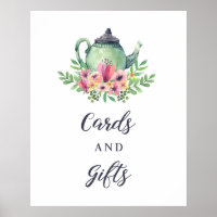 Cartes et enseigne de douche de théière à aquarell