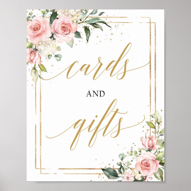 Poster Cartes et signes cadeaux Boho rose floral rose (Devant)