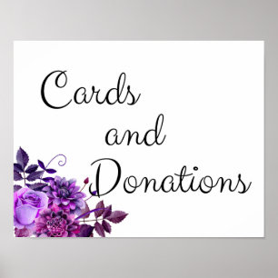 Poster Cartes et signes de dons. Mariage imprimé violet