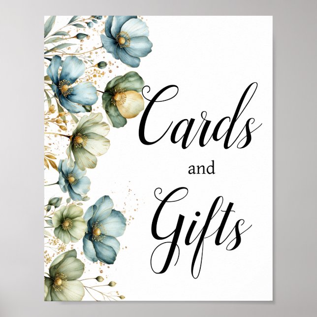 Poster Cartes Florales Bleues et Cadeaux Signe pour Baby  (Devant)