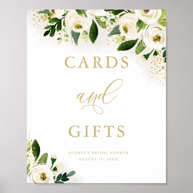 Poster Cartes Florales et Cadeaux Blanc Douche (Devant)