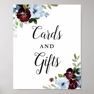 Poster Cartes florales et signes cadeaux bleu outremer