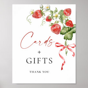 Poster Cartes nuptiales à l'aquarelle branchée fraise cad
