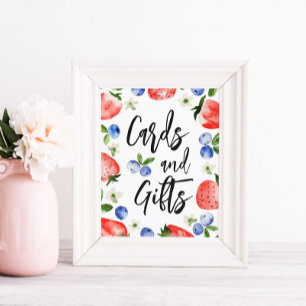 Poster Cartes Panneau Baby shower aux bleuets fraises