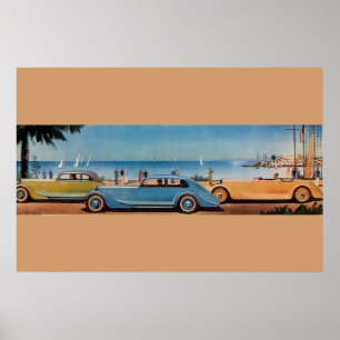 Poster CARTES RETRO, bleu jaune orange